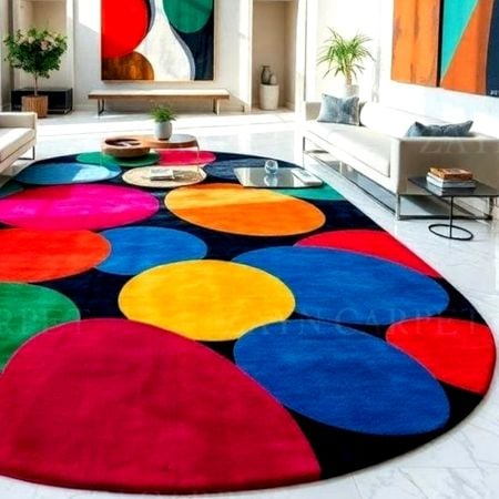 Handcrafted Multicolor Circle Pattern Modern Rug